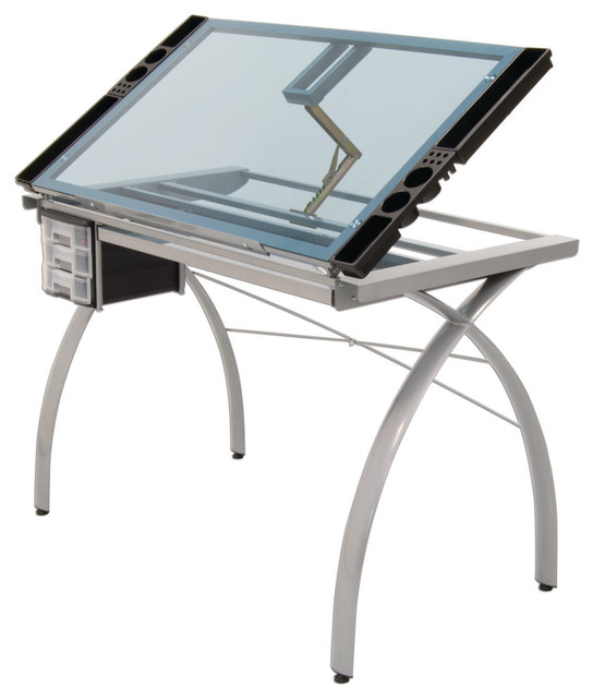 Craft Accents Folding Art And Craft Table Silver Blue Glass Contemporary Drafting Tables By Clickhere2shop Houzz