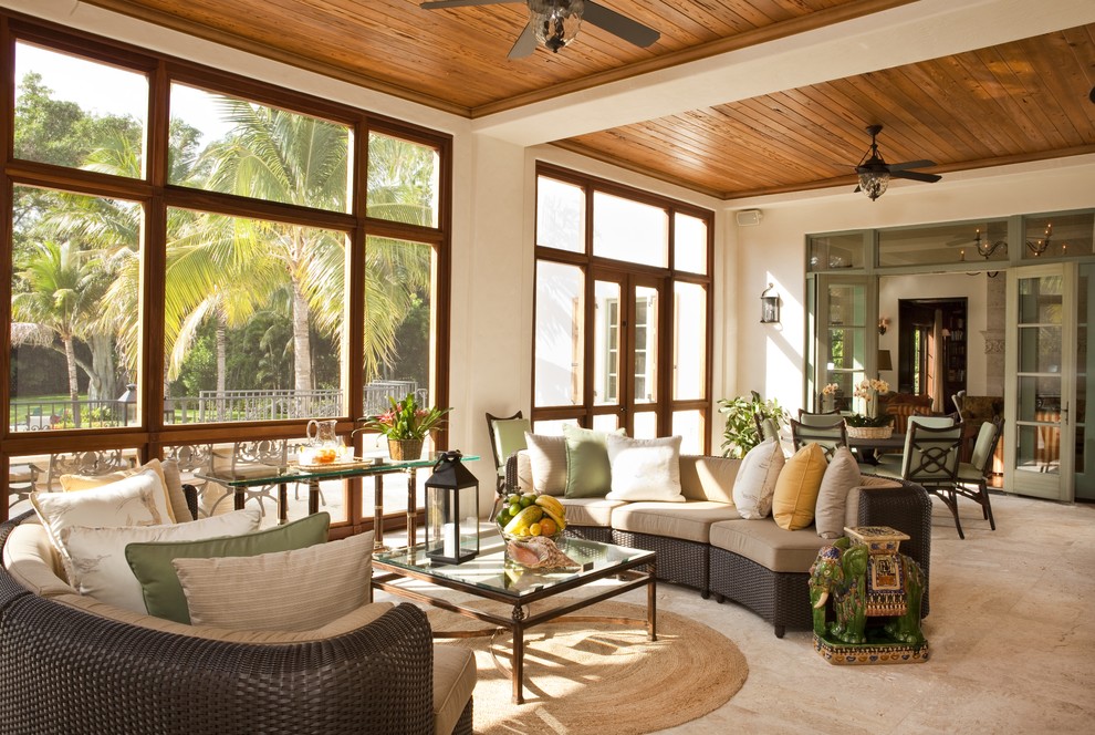 Design ideas for a mediterranean sunroom in Miami with no fireplace and a standard ceiling.