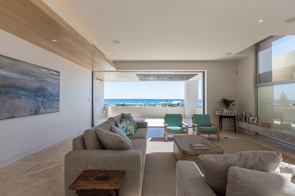 Inspiration for a beach style family room in Perth.