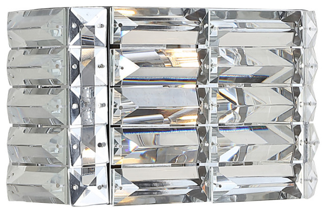 Evelyn Crystal Rectangle 1-Light Iron/Crystal LED Vanity Light, Chrome, 10