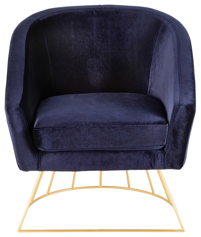 LumiSource Canary Tub Chair, Gold Metal and Royal Blue Velvet