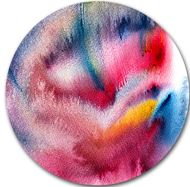 Blue And Red Abstract Stain, Abstract Round Wall Art, Disc of 11 inch
