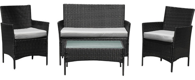 Outdoor Rattan Wicker 4 Piece Sectional Set Brown Outdoor Rattan Wicker 4 Piece Sectional Set Brown