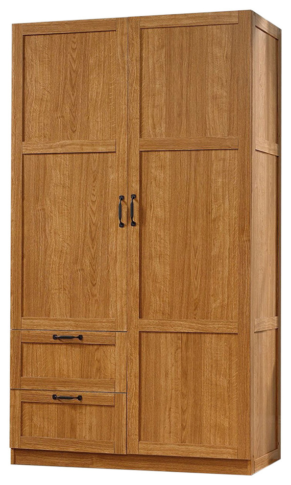 Bedroom Wardrobe Cabinet Storage Closet Organizer, Medium Oak Finish
