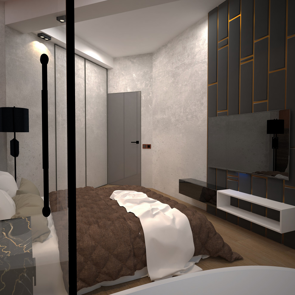 Спальня, совмещенная с ванной