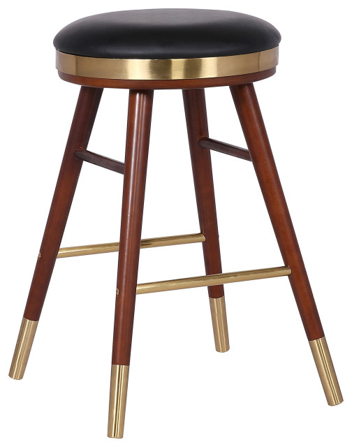 26" Grey Faux Leather Backless Counter Stool Midcentury Bar Stools