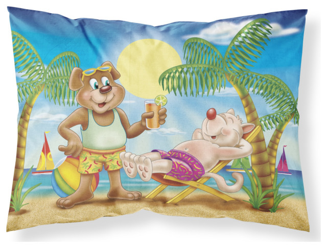 Carolines Treasures Bears Relaxing at The Beach Fabric Standard Pillowcase APH3817PILLOWCASE Multicolor