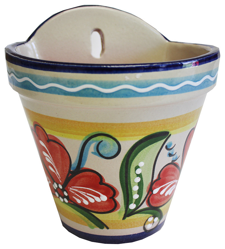 Spanish Hanging Wall Pot 7"D Mediterranean Outdoor Pots And