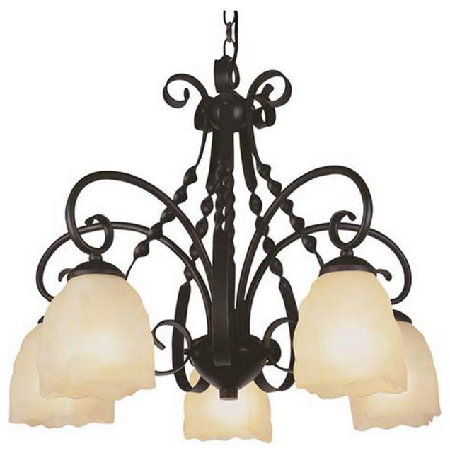 Weathered Bronze and Champagne Frosted Glass 5-Light Chandelier