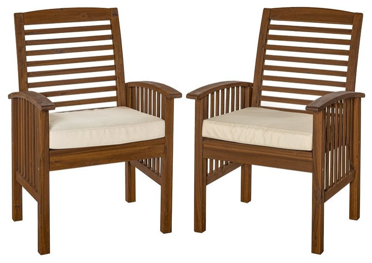 Wood Patio Chairs in Brown with Cushion Set of 2 Craftsman