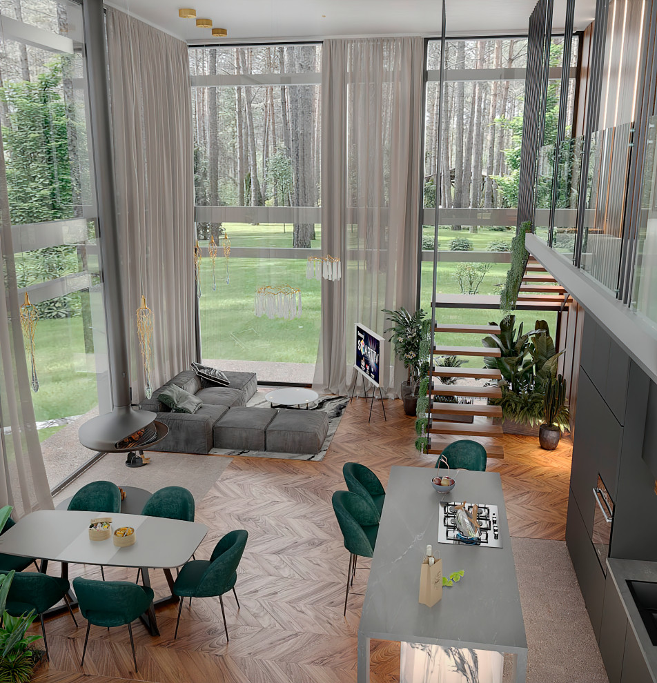 Гостиная первого этажа загородного дома под Питером