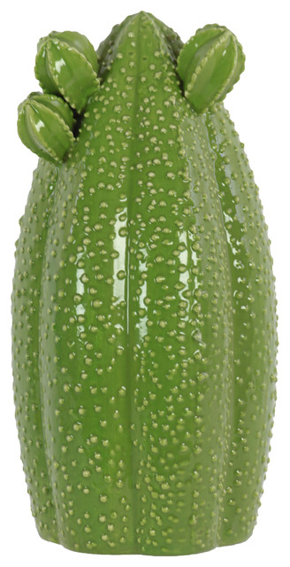 Ceramic Tall Bishop's Cap Cactus Figurine, Green, Large