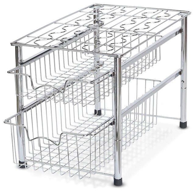 Large 2-Tier Organizer Dividers Frost Grey BATH COLLECTION Slide-out Baskets 