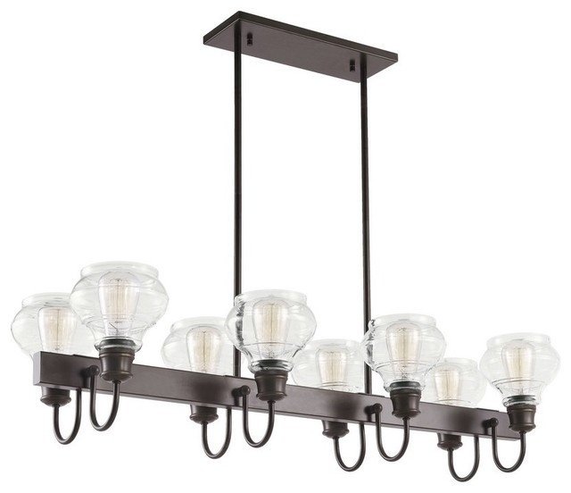 Schoolhouse 8-Light Linear Chandelier Classic Pewter Clear Glass ...