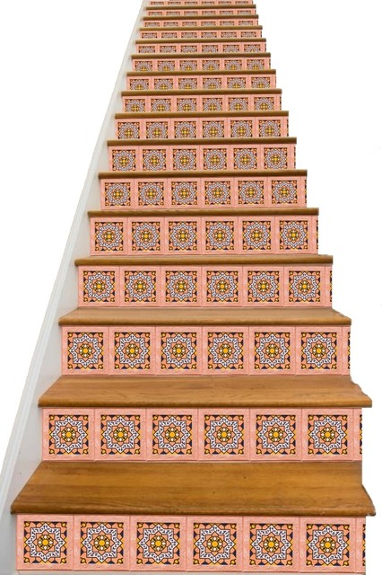 Rose Tile Decorative Adhesive Vinyl Stair Riser Panels ...