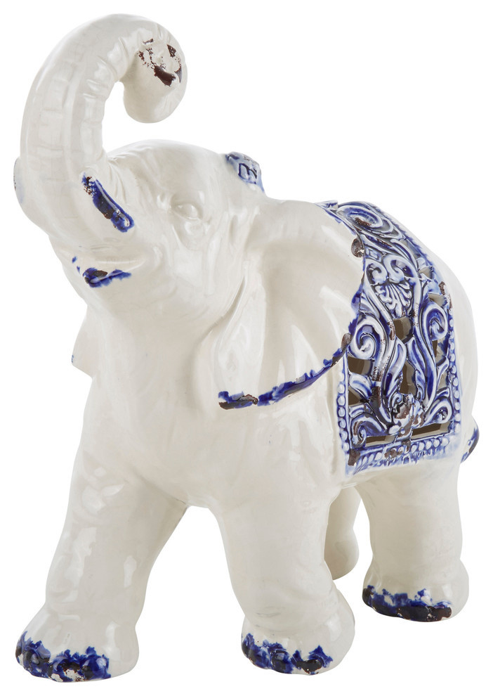 Elephant Decor, White and Blue - Mediterranean - Decorative Objects And ...