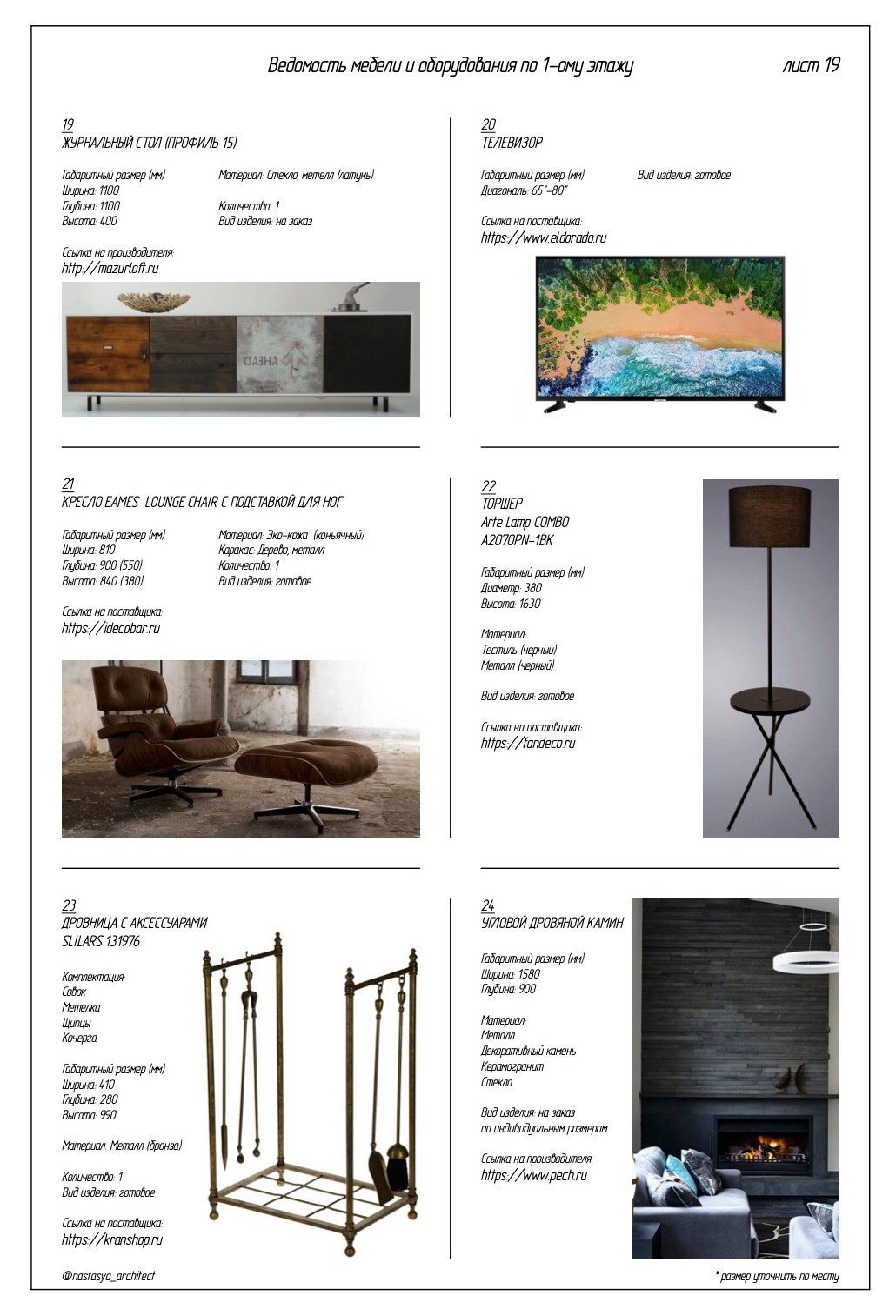 Ведомость мебели и оборудования