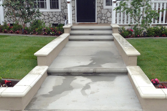 Stucco Planter Walls, Concrete Walkway - Traditional - Landscape ...