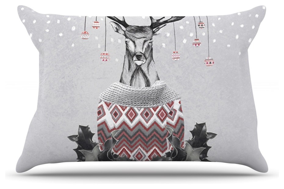 Nika Martinez "Christmas Deer Snow" White Holiday Pillow Case, King, 36"x20"
