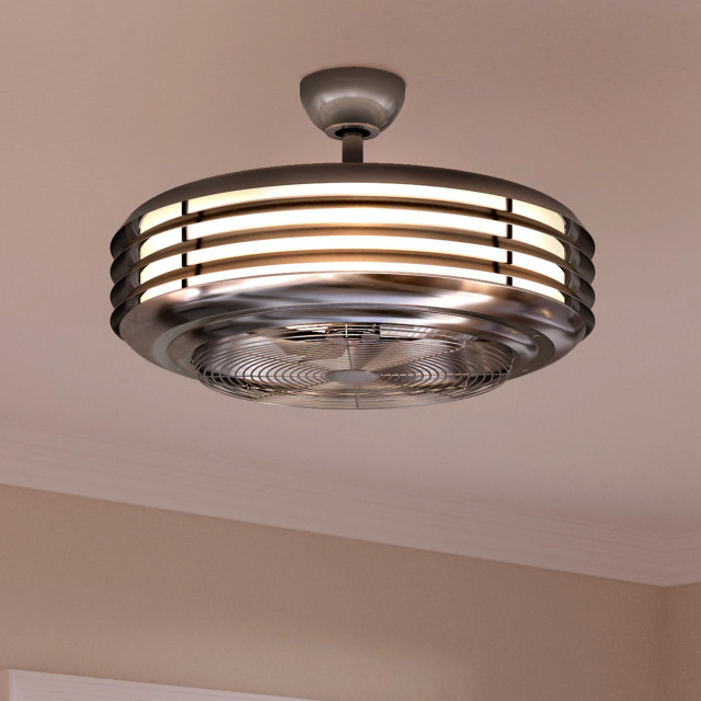 Luxury Mid Century Modern Ceiling Fan, Nickel, UHP9161, Huntington