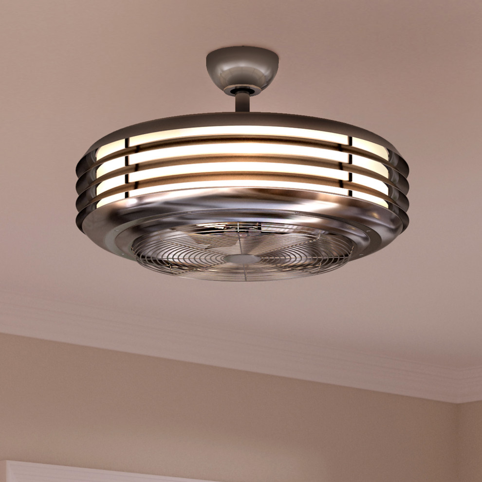 Luxury Mid Century Modern Ceiling Fan, Nickel, UHP9161, Huntington