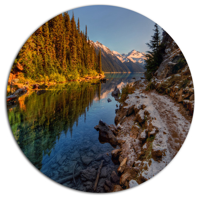 Placid Lake Between Mountains, Landscape Round Wall Art, Disc of 23