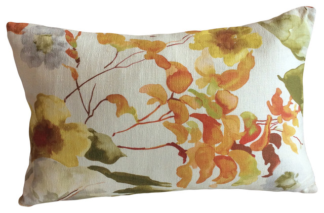 Orange Green And Cream Floral Watercolor Duralee Decorative