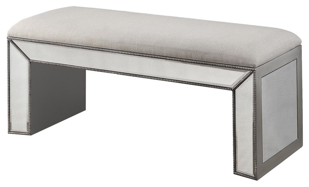 Vanity Silver Mirrored Upholstered, Large Mirrored Vanity Bench