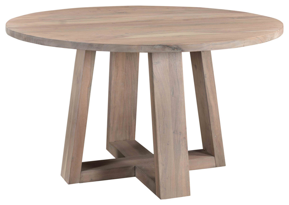 54" Whitewashed Solid Wood Round Dining Table for 6 Scandinavian Style