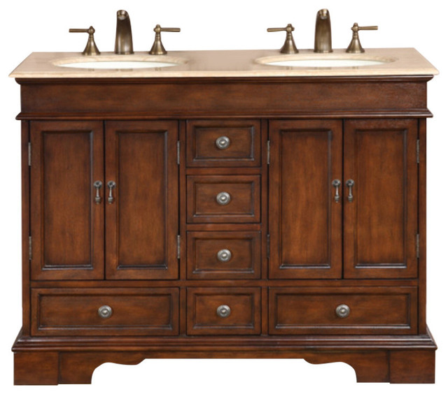 48 Inch Small Brown Double Sink, Bathroom Vanity Double Sink 48 Inches