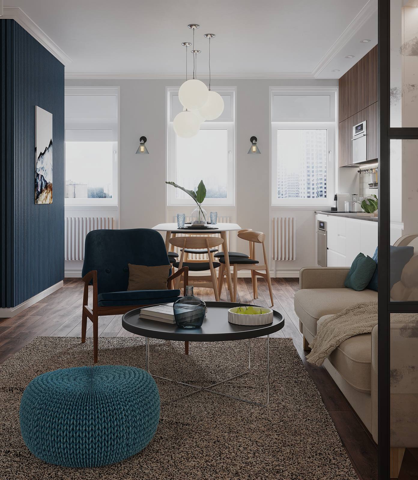 Интерьер в природной гамме для семьи с двумя детьми