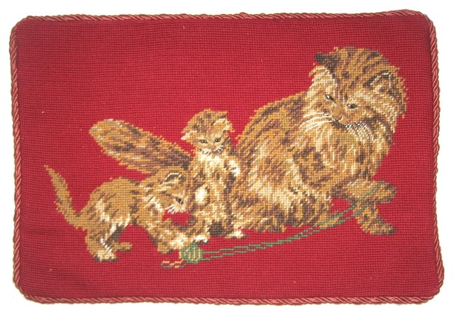 Cat Family Needlepoint Pillow Traditional Decorative Pillows