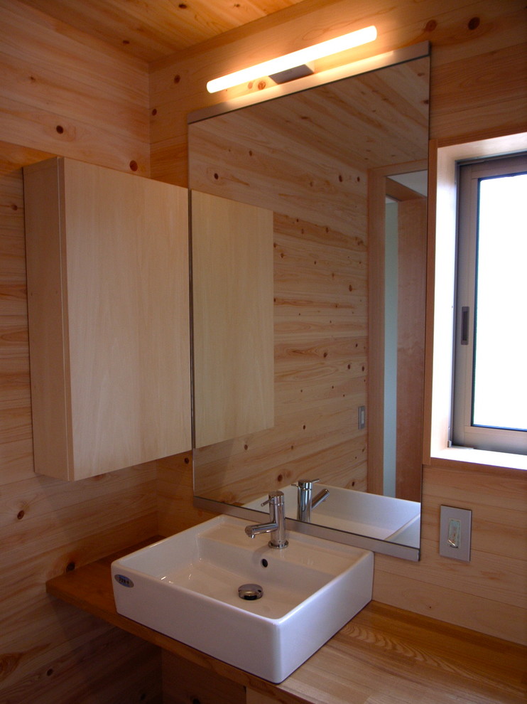This is an example of a mid-sized modern powder room in Other.