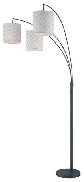 3-Lite Arch Lamp Dark Brz/Patterned Fabric Shd E27 A 60Wx3