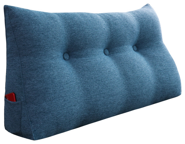 Bedrest Back Support Pillow, Bolster Lumbar Pillow, Reading Wedge Linen Blue, 39x20x8