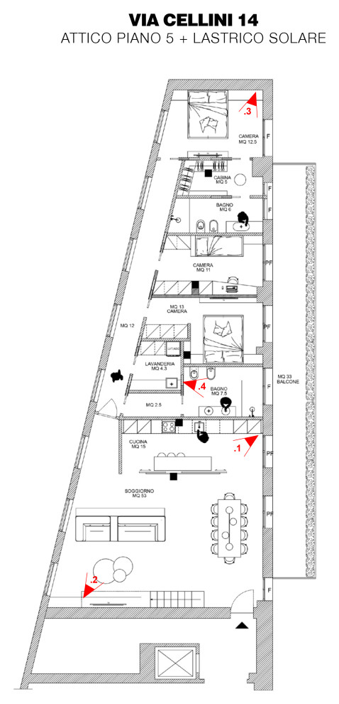 Progettazione Interni Attico 165 mq + lastrico solare 150 mq Milano