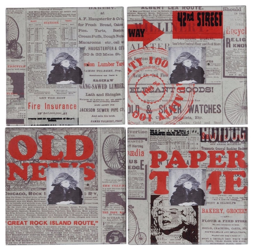 Newspaper Themed Photo Frames, Set Of 4 Midcentury Picture Frames