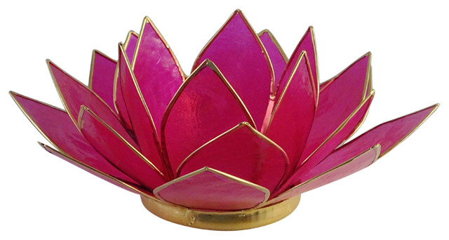 Lotus Tea Light Candle Holder Capiz Shell Home Decorating Accent, Fuchsia Hot Pi