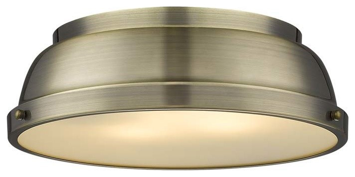 Duncan 14" Flush Mount, Aged Brass With Aged Brass Shade