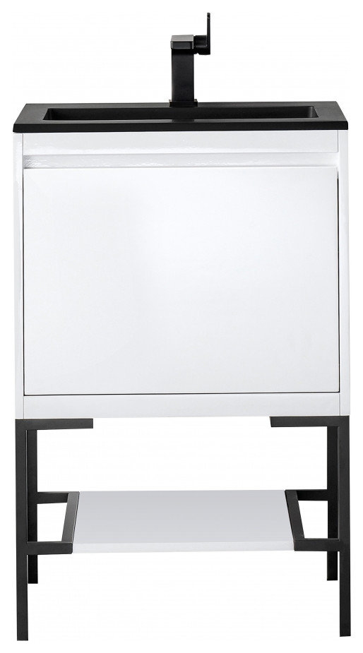 24 Inch White Single Bathroom Vanity Black Stone Top Black Legs, James ...