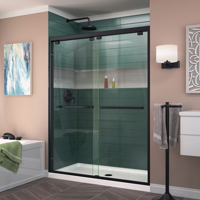 Dreamline Encore 44 48 W X 76 H Semi Frameless Bypass Shower Door Dreamline Encore 44 48 W X 76 H Semi Frameless Bypass Shower Door Satin Black Contemporary Doors By Bath4all