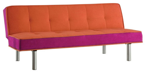 Flannel Fabric Blue Black Adjustable Futon Sofa Bed, Orange Purple
