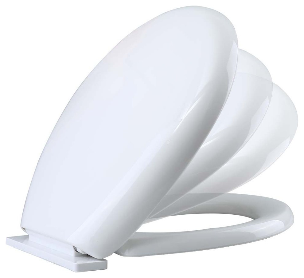 Slow EZ Close No Slam Plastic Round Toilet Seat White Transitional