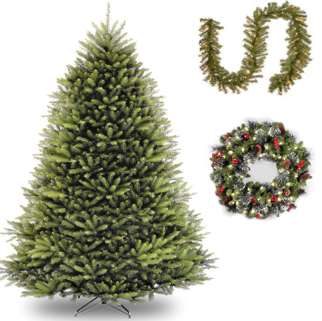 9' Dunhill Fir Hinged Tree With 9'x10" Norwood Fir Garland and 24