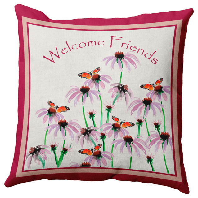 Welcome Friends Decorative Throw Pillow, Bold Pink, 20"x20"