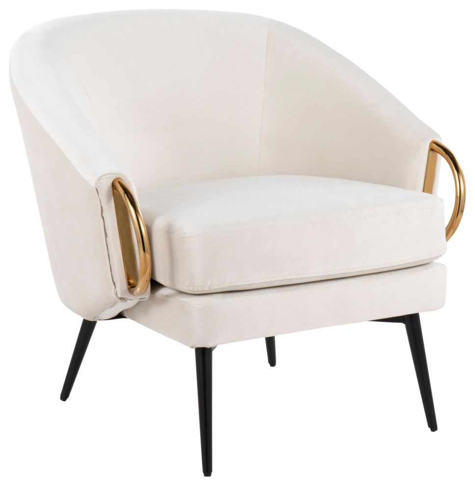 Claire Accent Chair, Black Steel, Cream Velvet, Gold Steel Accents