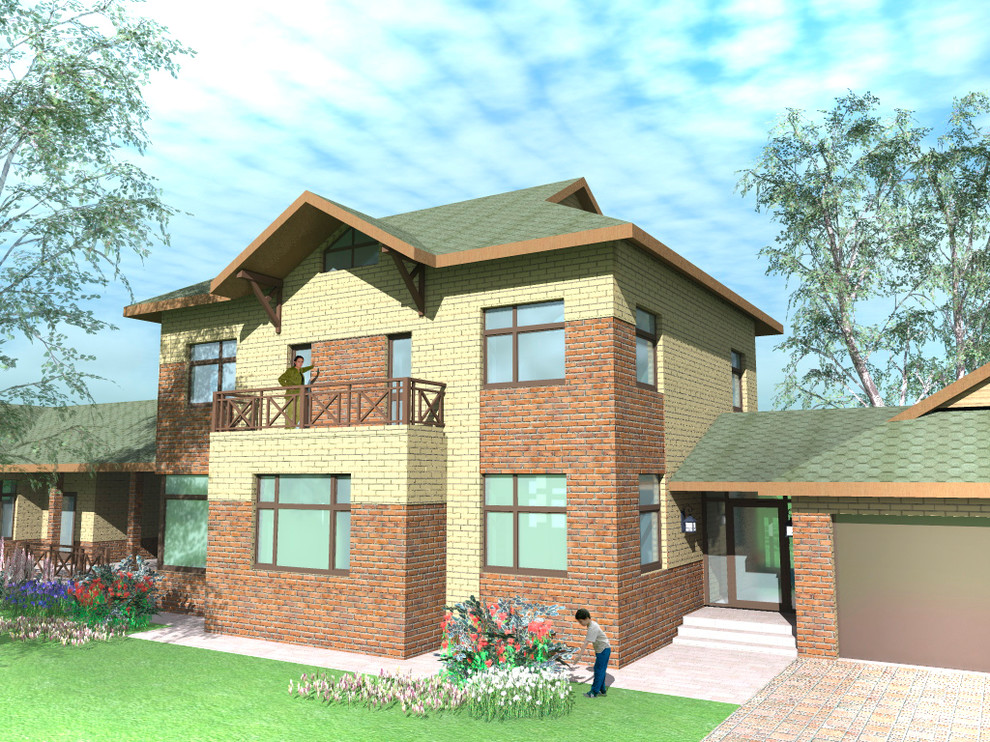 Двухэтажный жилой дом с мансардой и гаражом