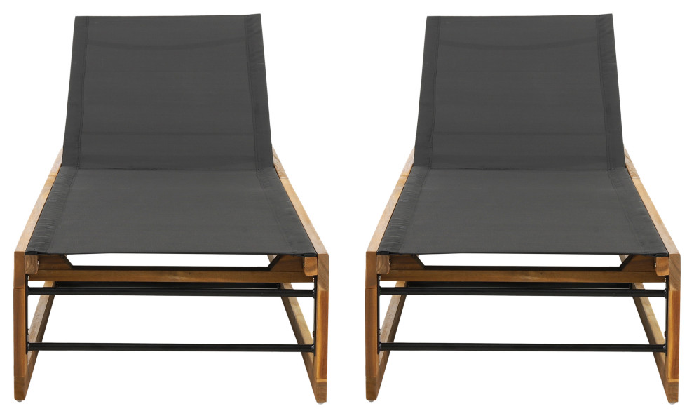 Leavitt Outdoor Mesh and Wood Adjustable Chaise Lounges, Set of 2