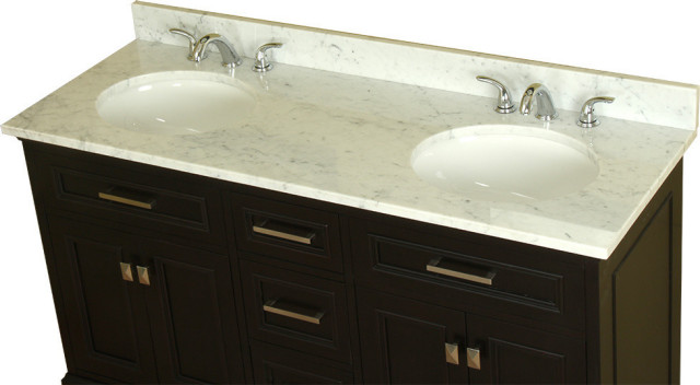 61 in Double Bathroom Vanity in Espresso with Carrera Marble Top and No ...