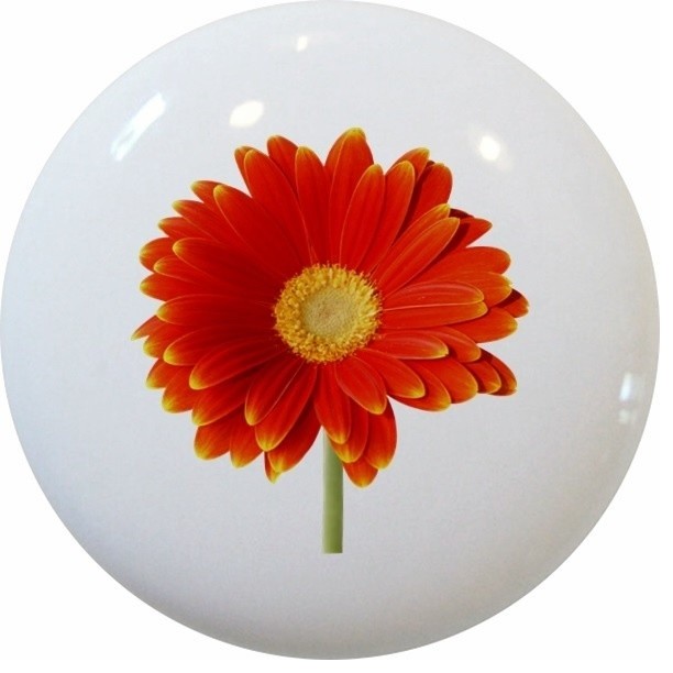 Red Orange Daisy Floral Ceramic Knob Contemporary Cabinet And